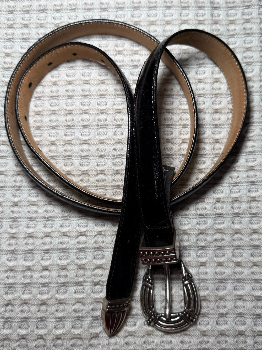 Brighton Vintage 1995 Waist Belt Silver Tone Buckle Hardware Black USA L 36703